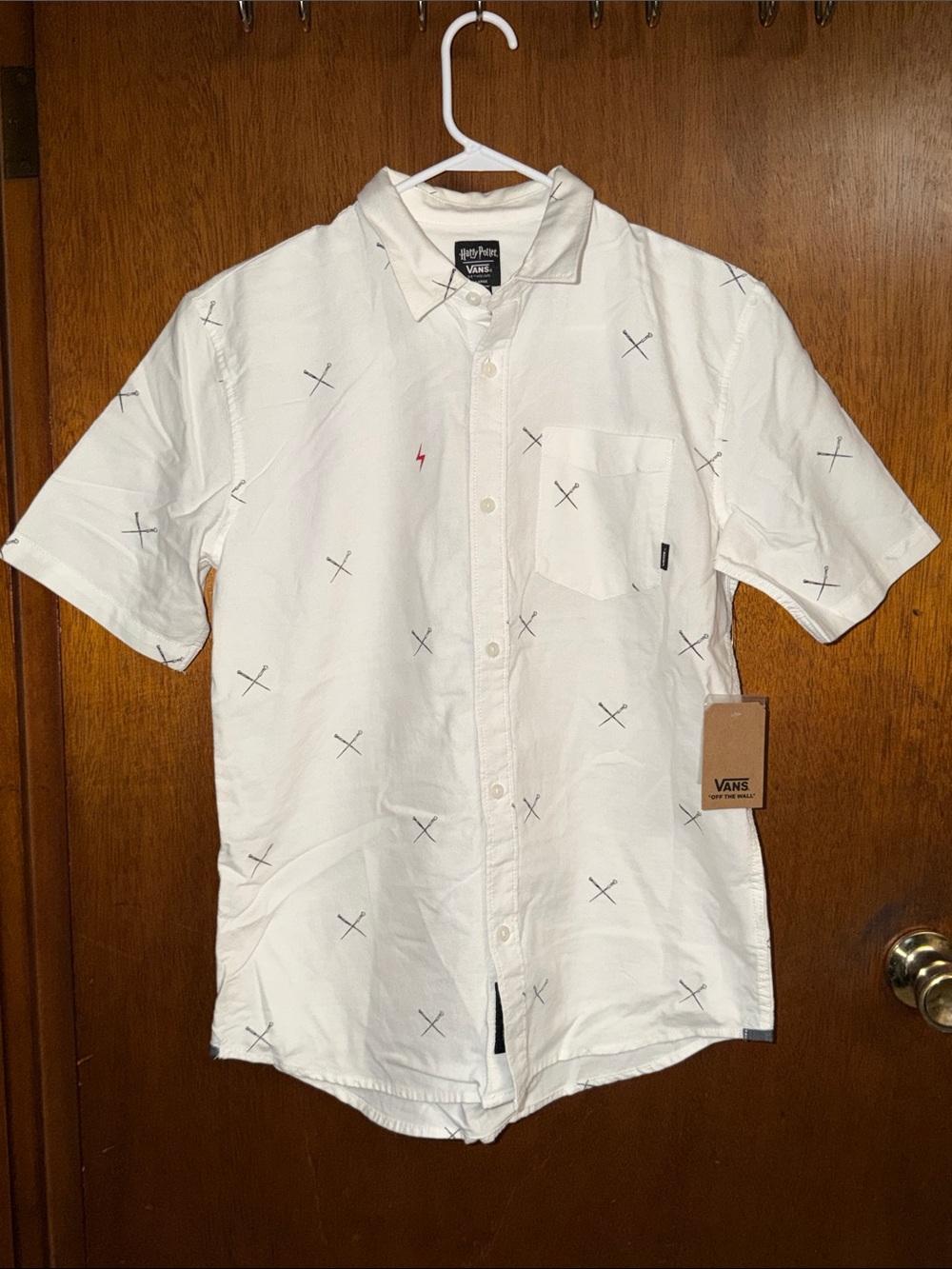HARRY POTTER Vans White Short-Sleeve Button-Down with Subtle Cross Stitch
